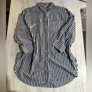 Papinelle Striped Print Button Down Long Sleeve Shirt Nightgown Dress